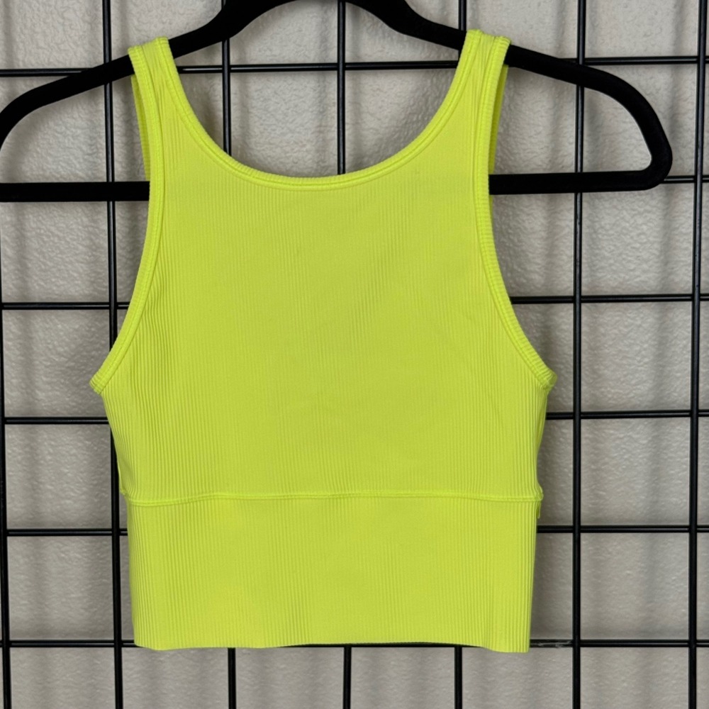 Lululemon Power Pivot Tank Top Womens 4 Highlight Yellow Ribbed Crop Reversible